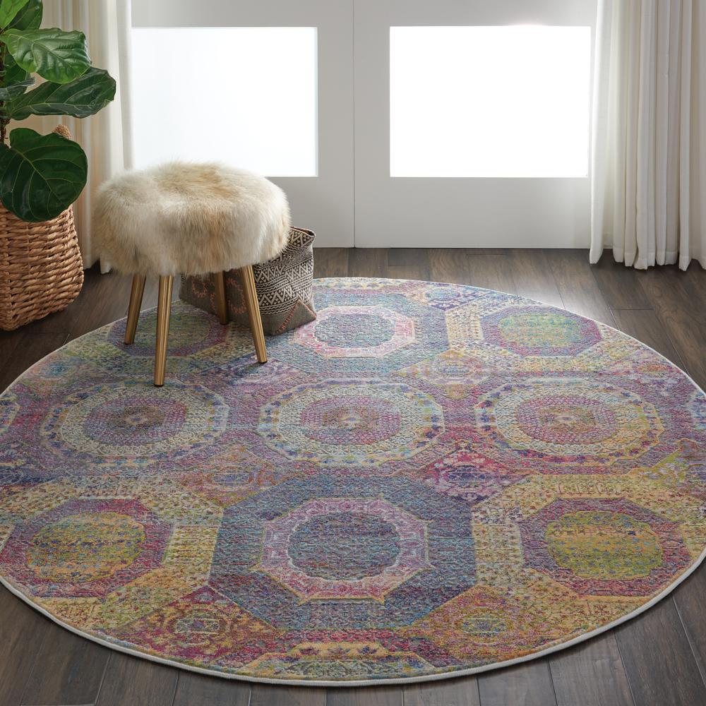 Bohemian Round Area Rug, 4' x Round. Picture 3