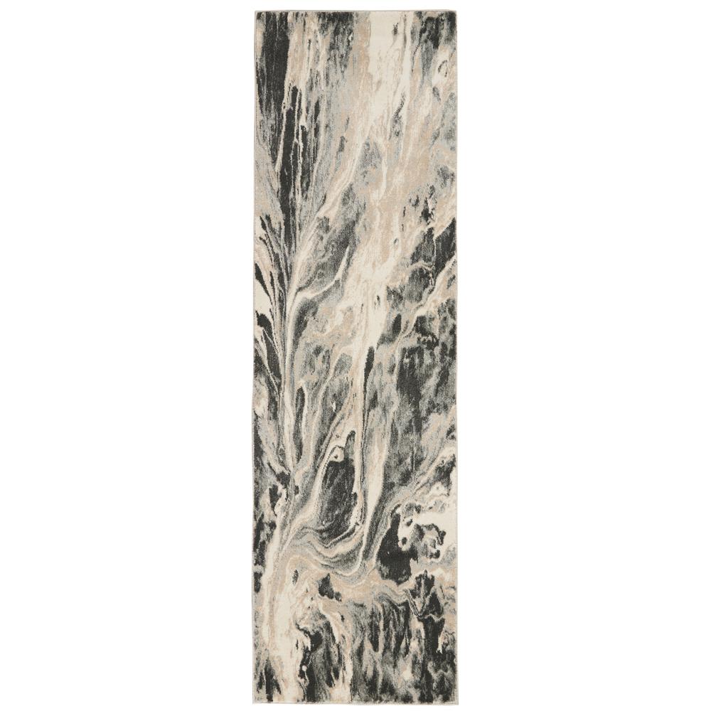 Nourison Home Elegance FAR01 Grey and White 8' Runner  Hallway Rug. Picture 1