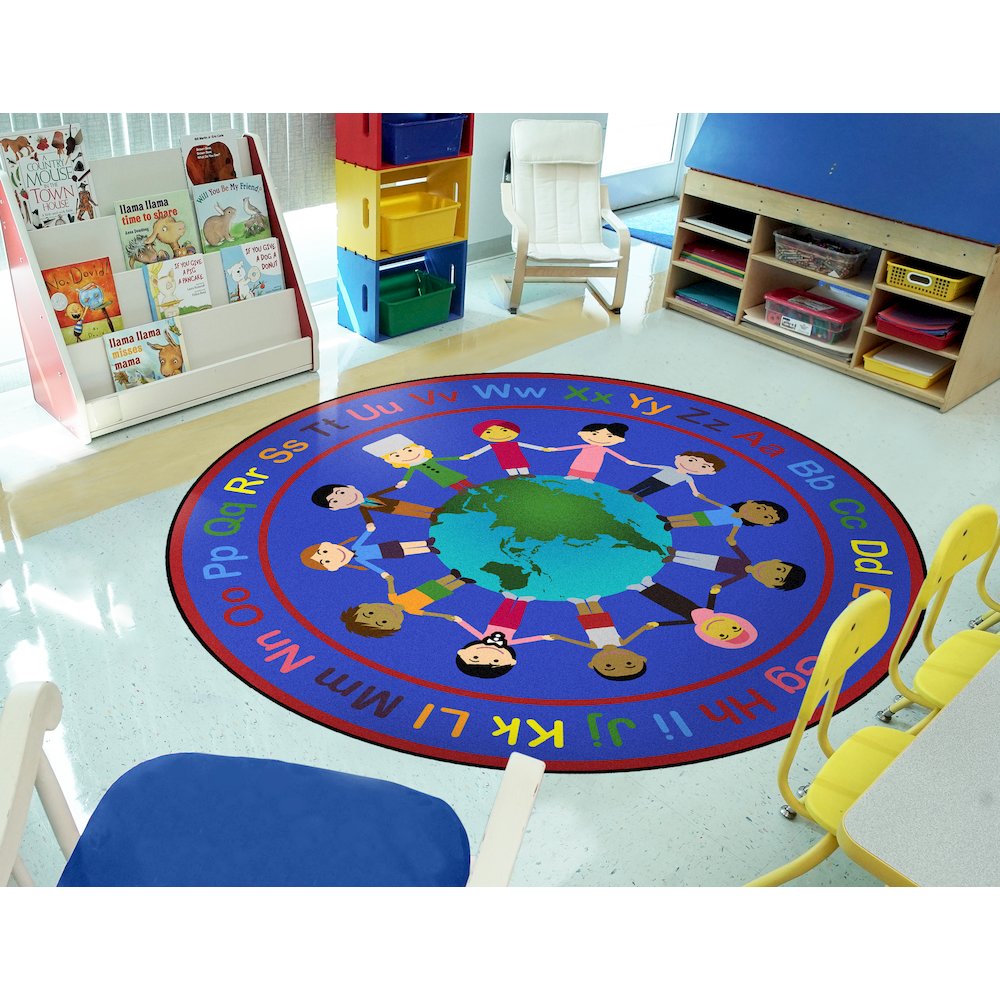 Kid Essentials A World of Friends 5'4" Round Area Rug in Color Multi. Picture 3