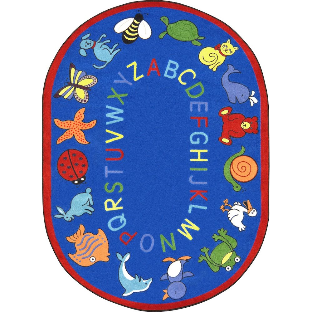 Kid Essentials ABC Animals 7'8" x 10'9" Oval Area Rug in Color Blue. Picture 1