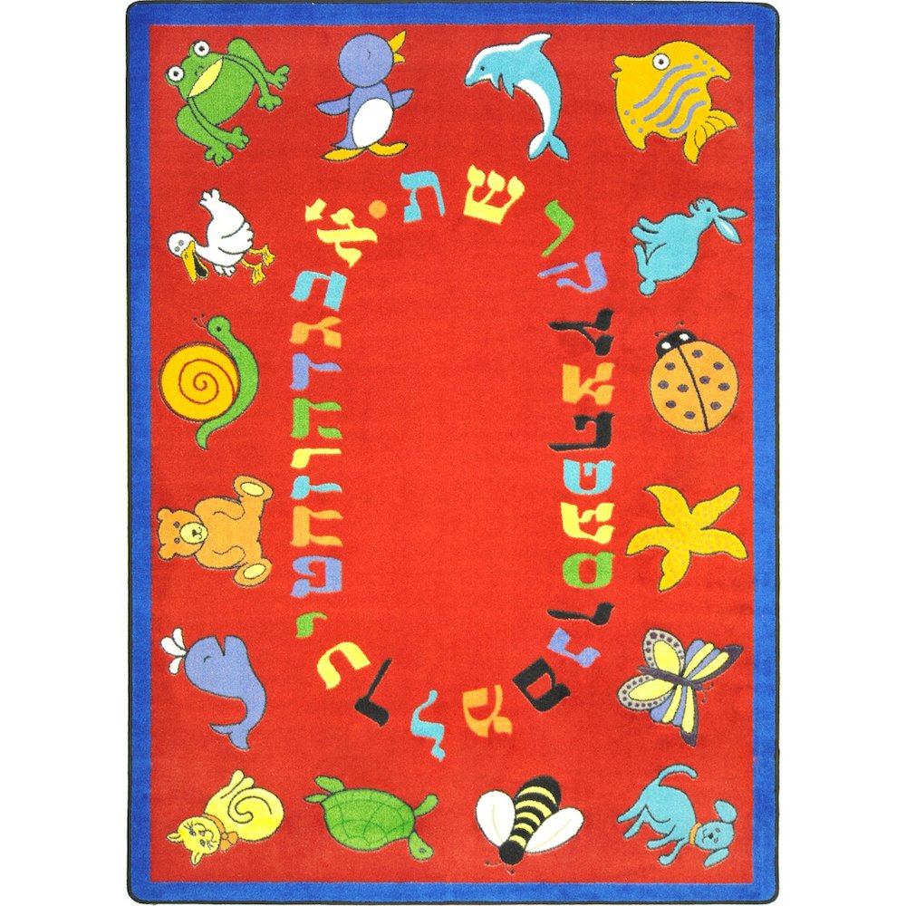 Kid Essentials ABC Animals (Hebrew Alphabet) 7'8" x 10'9" Area Rug in Color Red. Picture 1