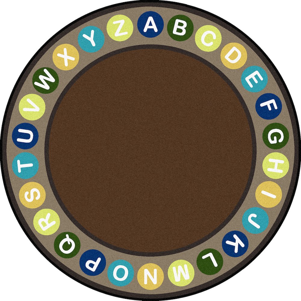 Kid Essentials Alphabet Spots 13'2" Round Area Rug in Color Earthtone. Picture 1
