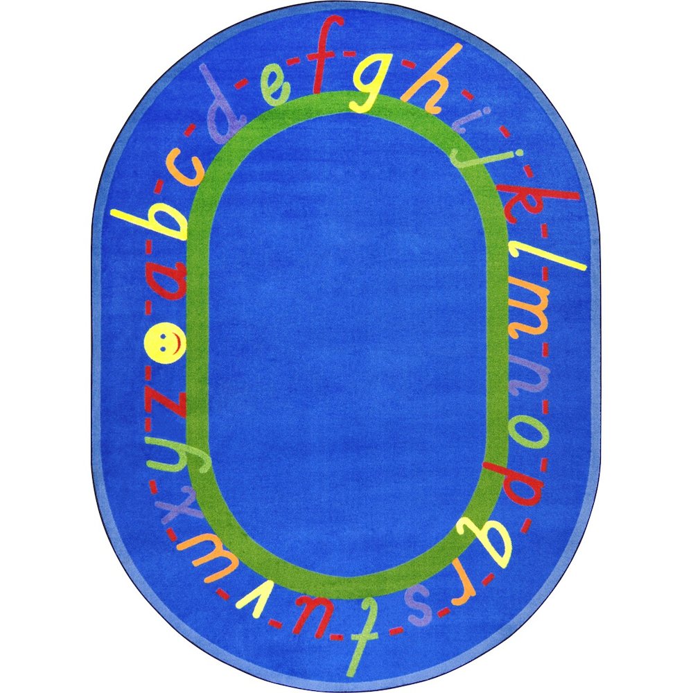 Kid Essentials AlphaScript 7'8" x 10'9" Oval Area Rug in Color Blue. Picture 1