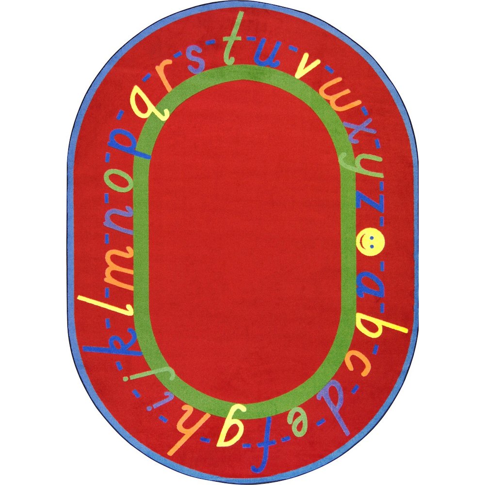 Kid Essentials AlphaScript 7'8" x 10'9" Oval Area Rug in Color Red. Picture 1