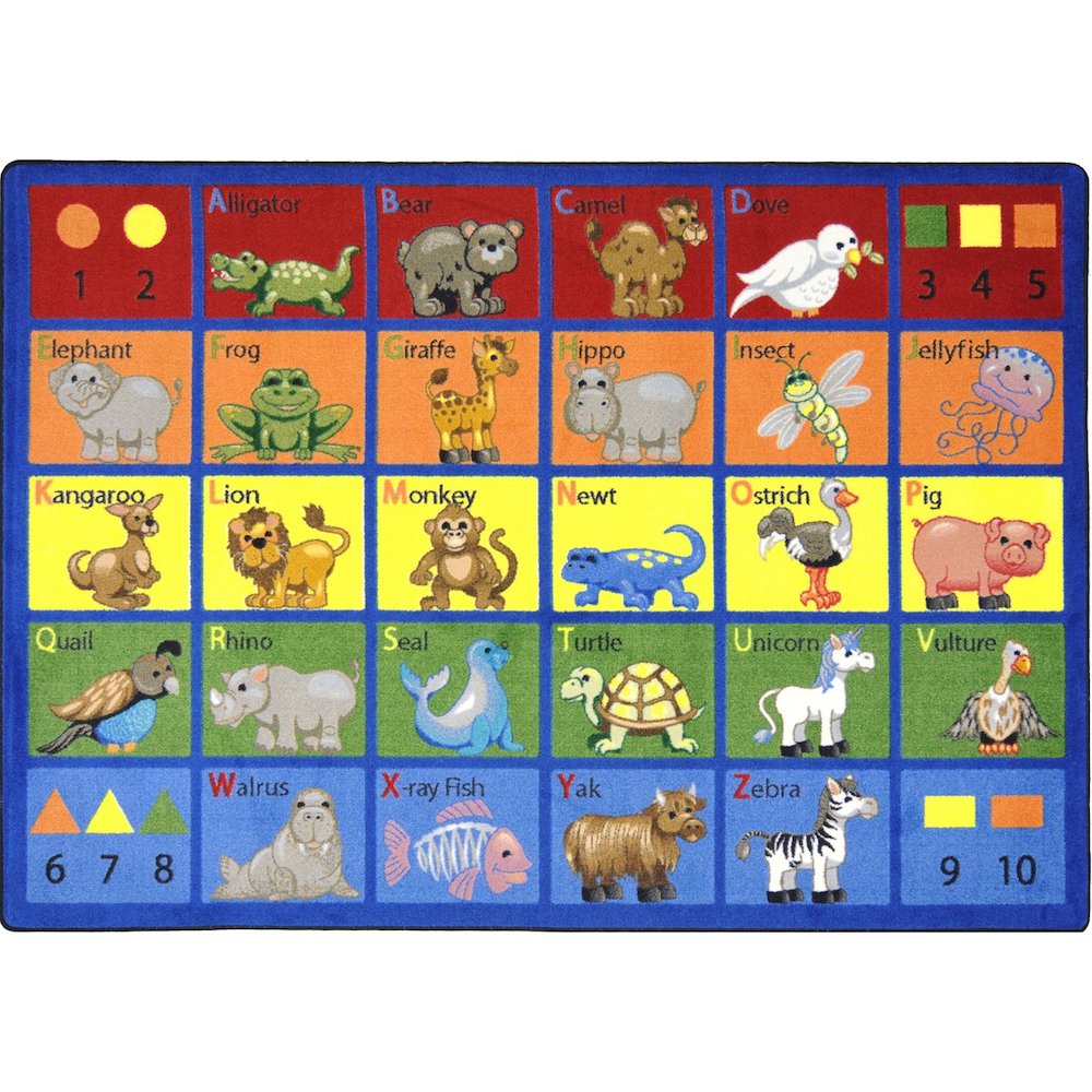 Kid Essentials Animal Phonics 7'8" x 10'9" Area Rug in Color Multi. Picture 1