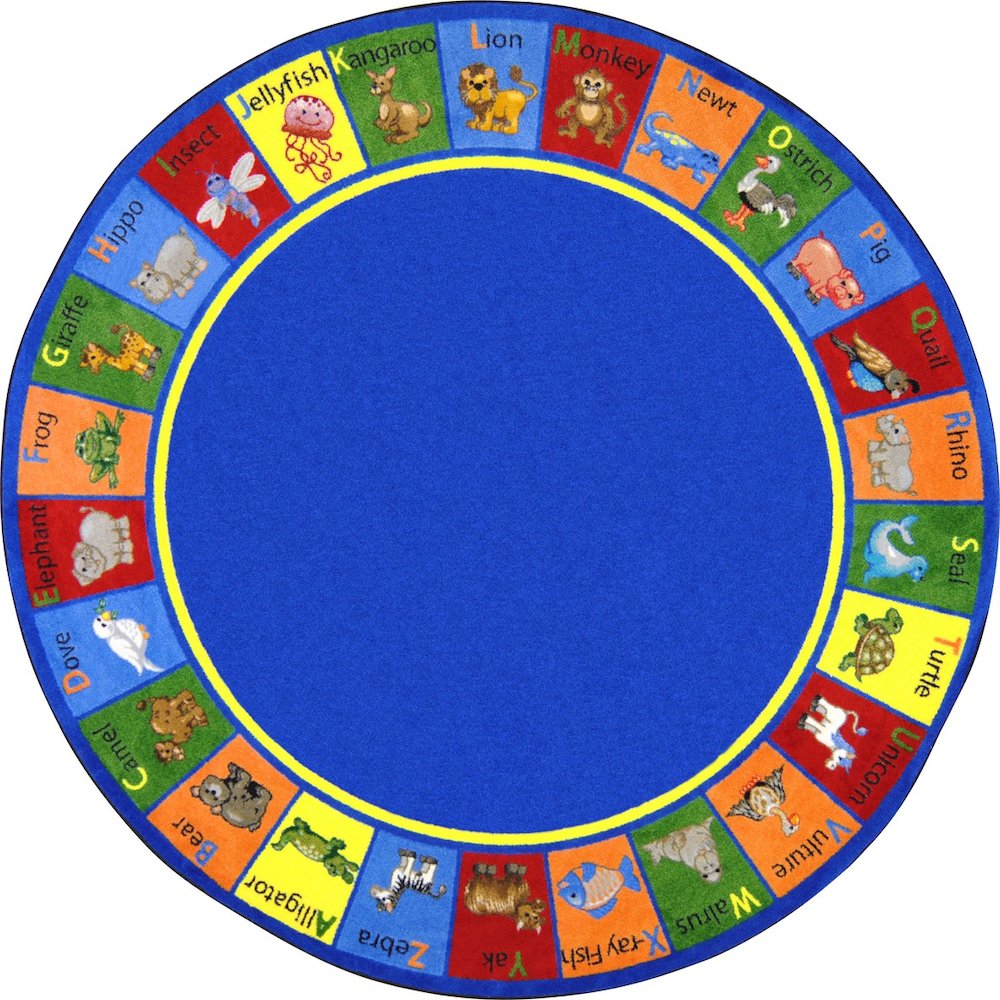 Kid Essentials Animal Phonics 13'2" Round Area Rug in Color Multi. Picture 1