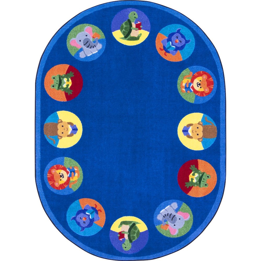 Kid Essentials Animal Readers 7'8" x 10'9" Oval Area Rug in Color Multi. Picture 1