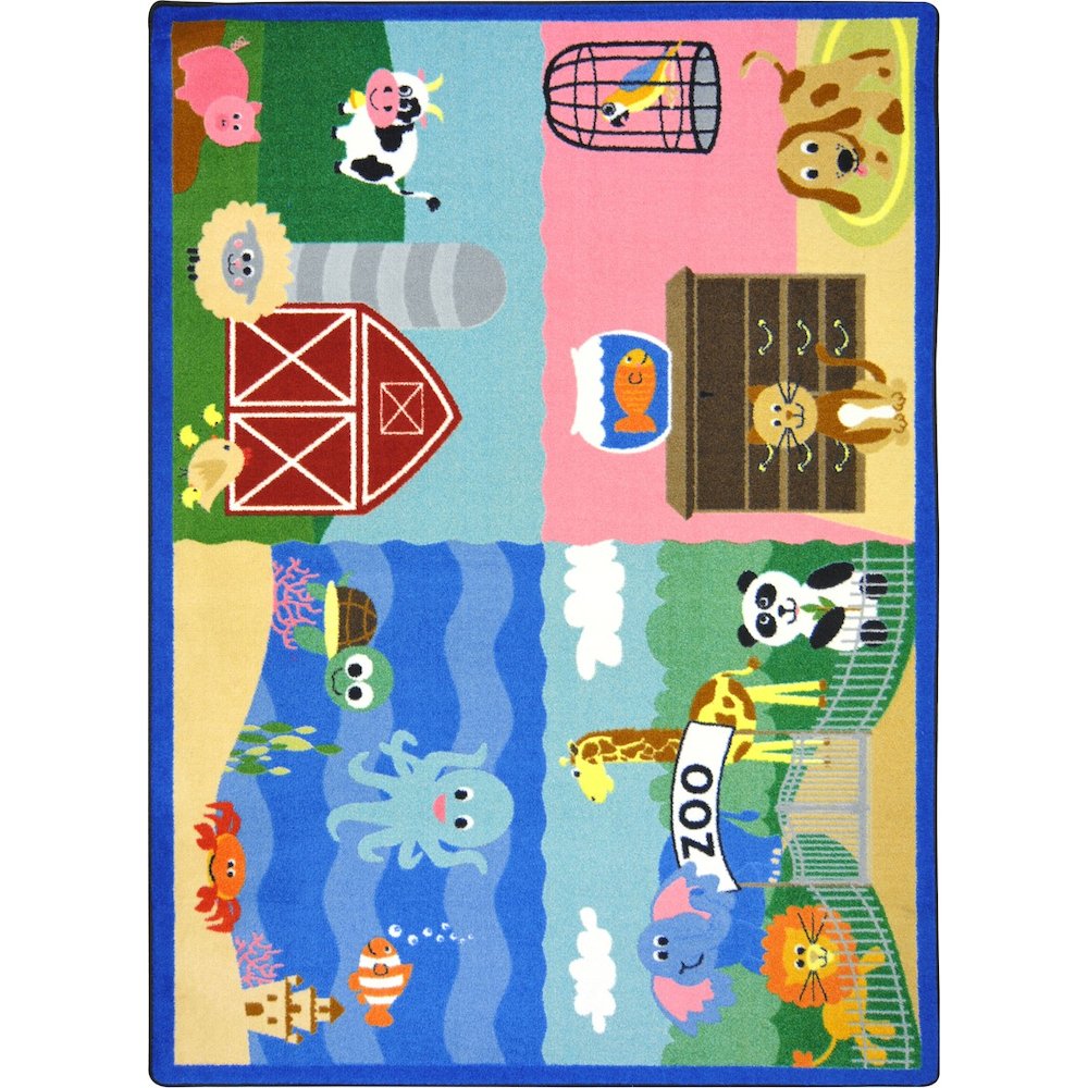 Kid Essentials Animals All Around 5'4" x 7'8" Area Rug in Color Multi. Picture 1