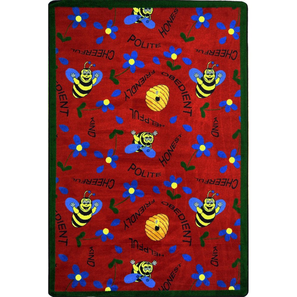 Kid Essentials Bee Attitudes 5'4" x 7'8" Area Rug in Color Red. Picture 1