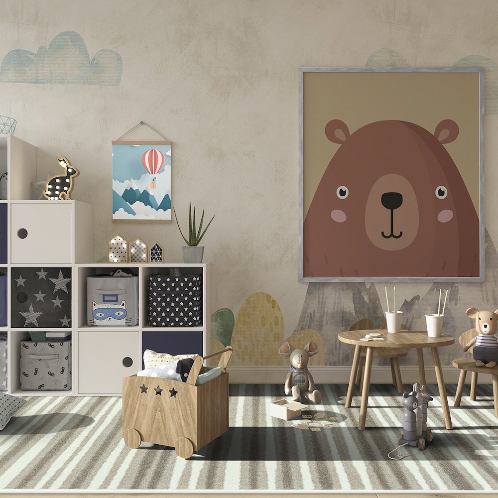 Claremont Kids Between the Lines 5'4" x 7'8" Area Rug in Color Linen. Picture 3