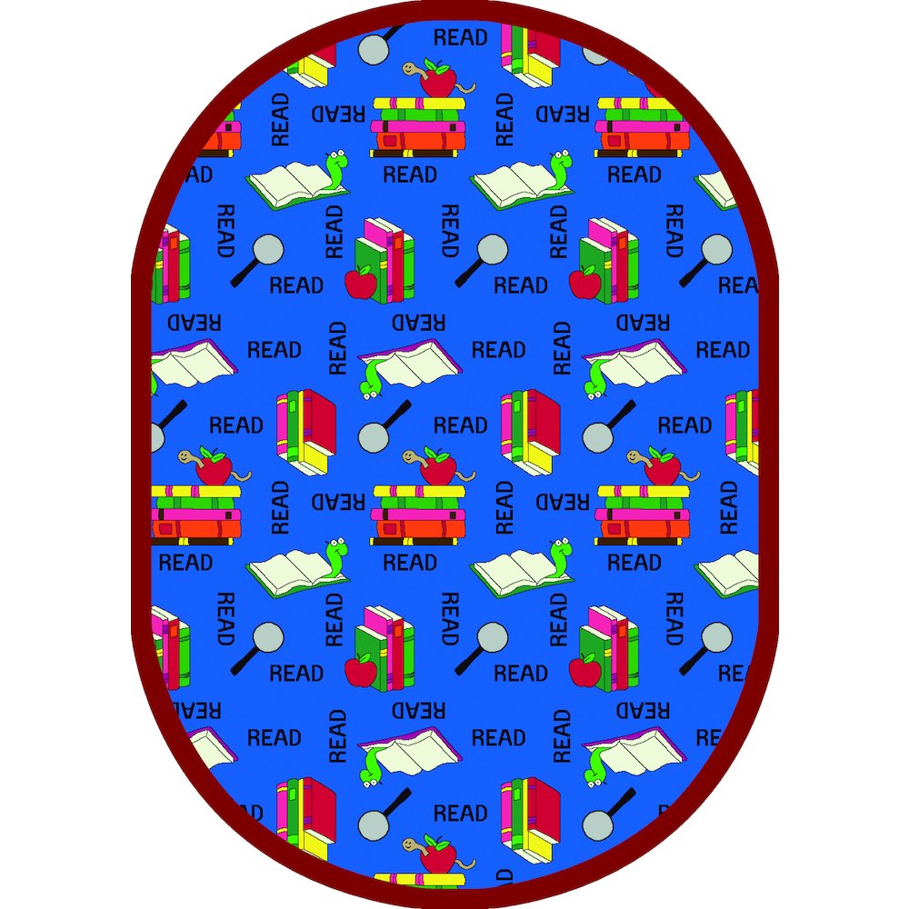 Kid Essentials Bookworm 7'8" x 10'9" Oval Area Rug in Color Blue. Picture 1