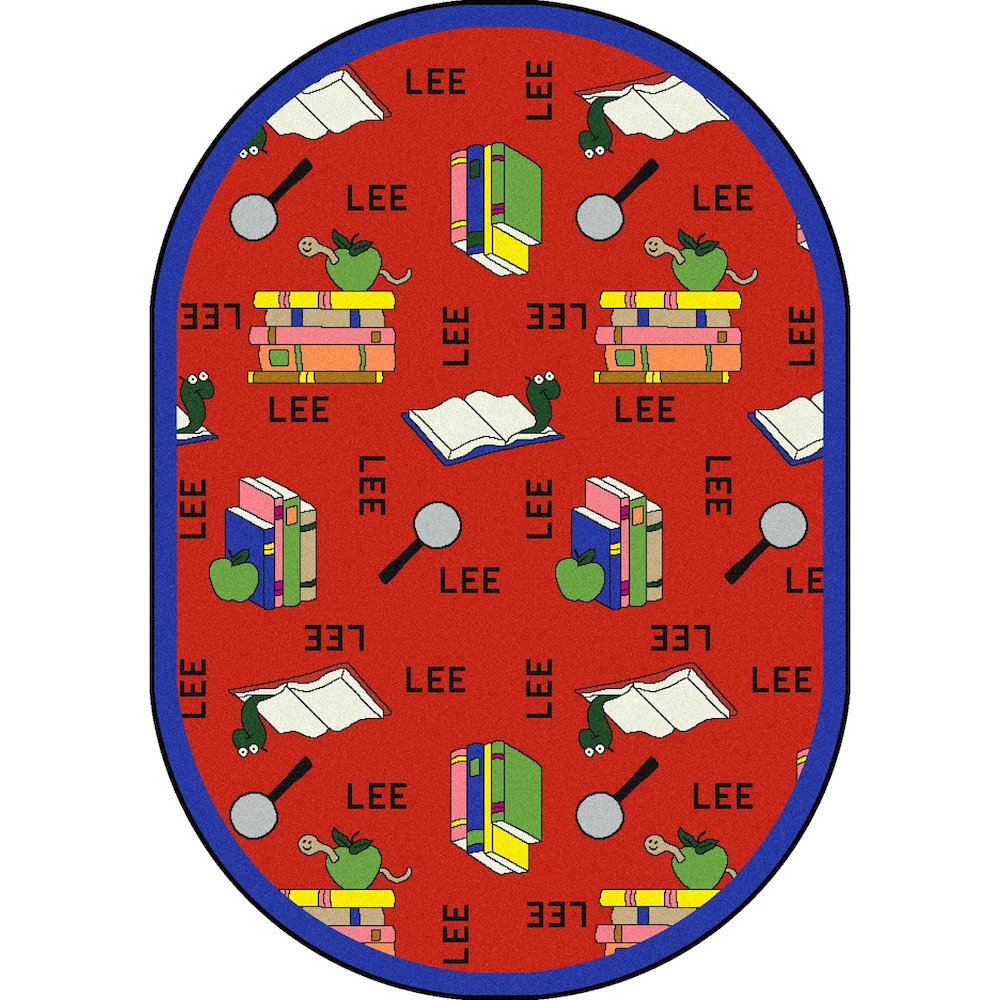 Kid Essentials Bookworm (Spanish) 7'8" x 10'9" Oval Area Rug in Color Red. Picture 1