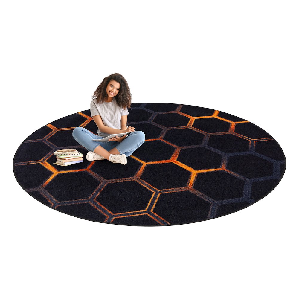 Kid Essentials Breakout 7'7" Round Area Rug in Color Tangerine. Picture 5