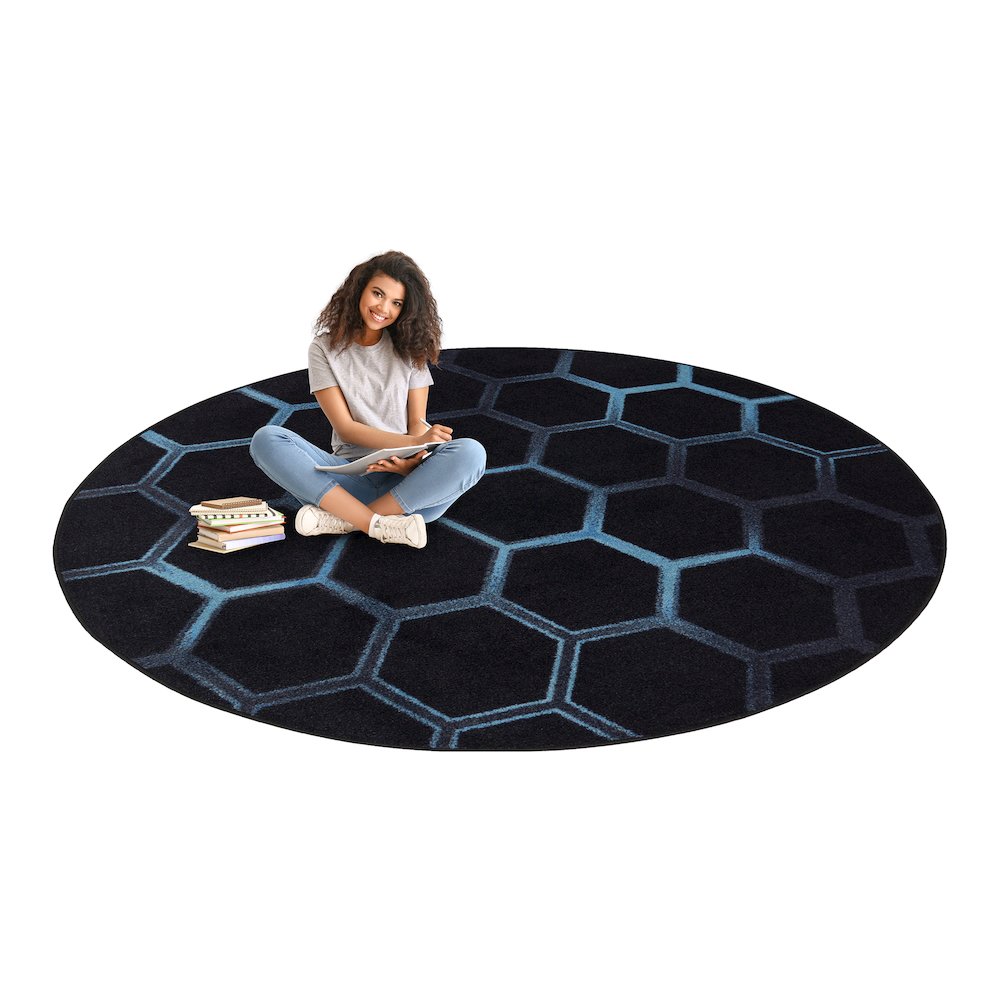 Kid Essentials Breakout 7'7" Round Area Rug in Color Teal. Picture 5