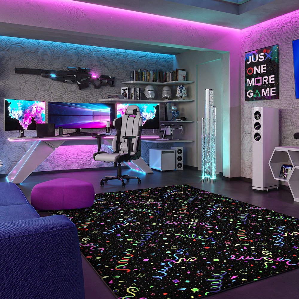 Neon Lights Celebration 6' x 6' Area Rug in Color Fluorescent. Picture 2