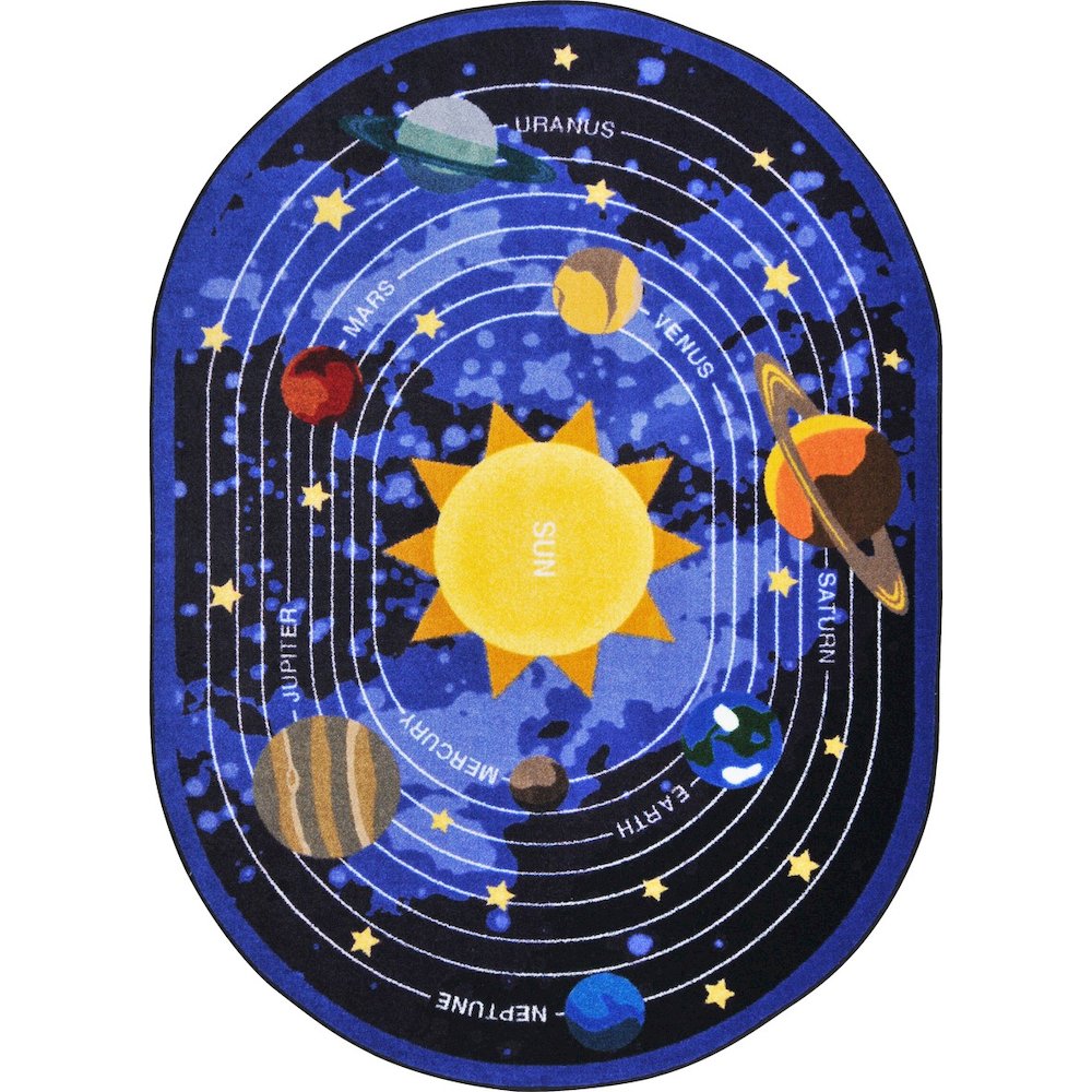 Kid Essentials Cosmic Wonders 7'8" x 10'9" Oval Area Rug in Color Black. Picture 1