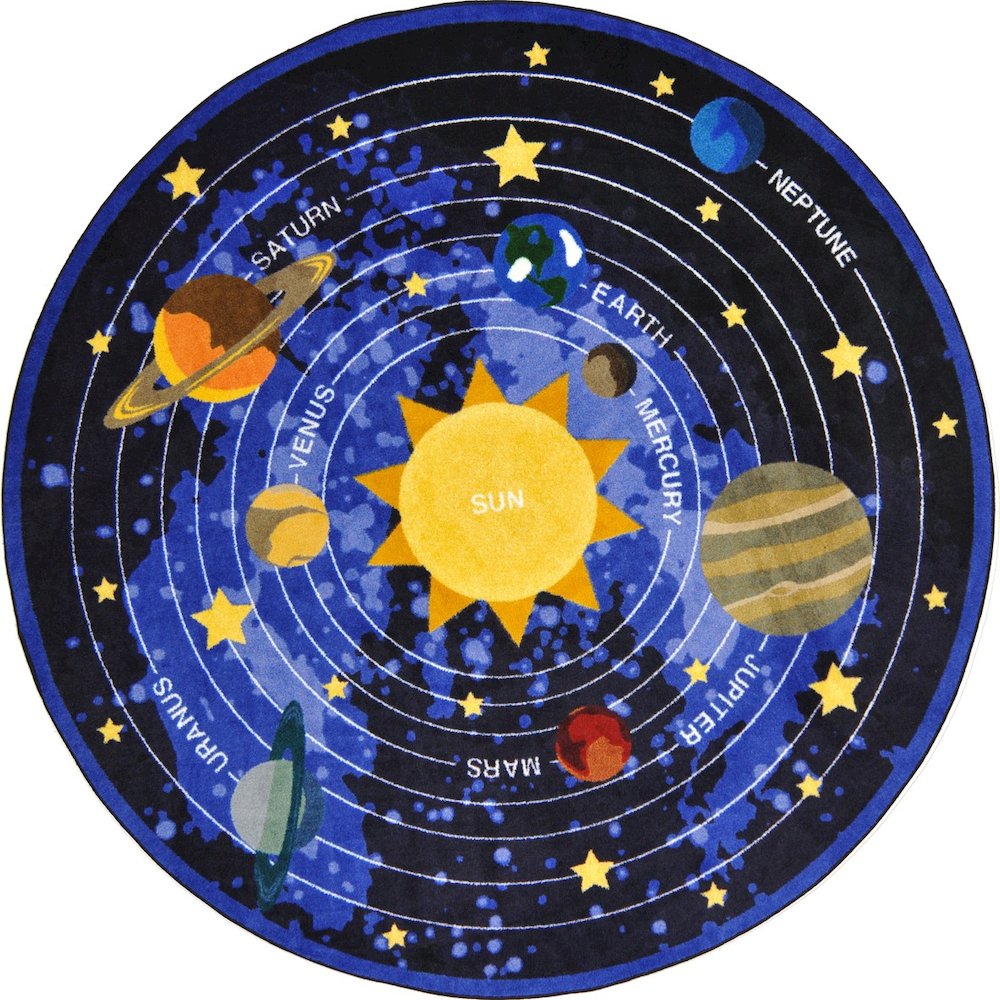 Kid Essentials Cosmic Wonders 5'4" Round Area Rug in Color Black. Picture 1