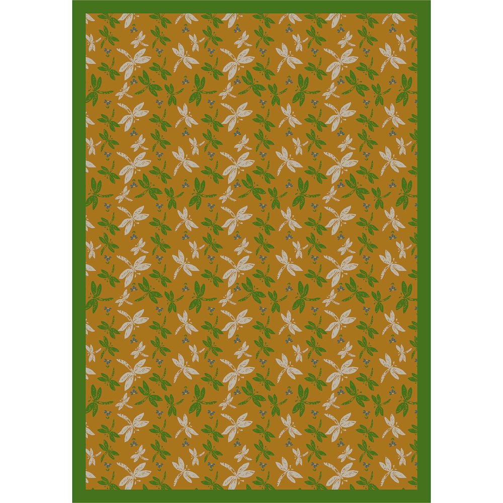 Kaleidoscope Dragonflies 5'4" x 7'8" Area Rug in Color Gold. Picture 1