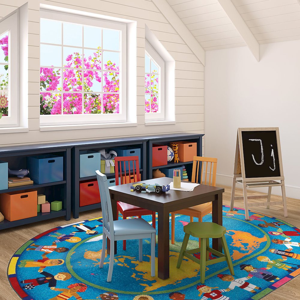 Kid Essentials Hands Around the World 7'8" x 10'9" Oval Area Rug in Color Multi. Picture 3
