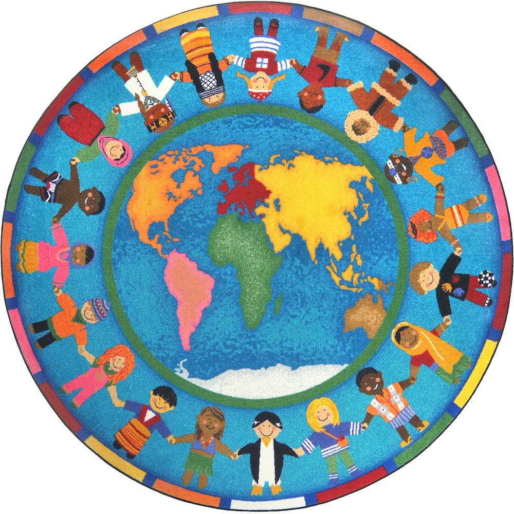 Kid Essentials Hands Around the World 13'2" Round Area Rug in Color Multi. Picture 1