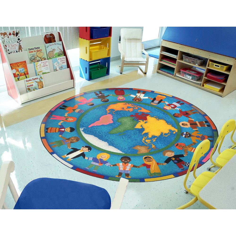 Kid Essentials Hands Around the World 13'2" Round Area Rug in Color Multi. Picture 3