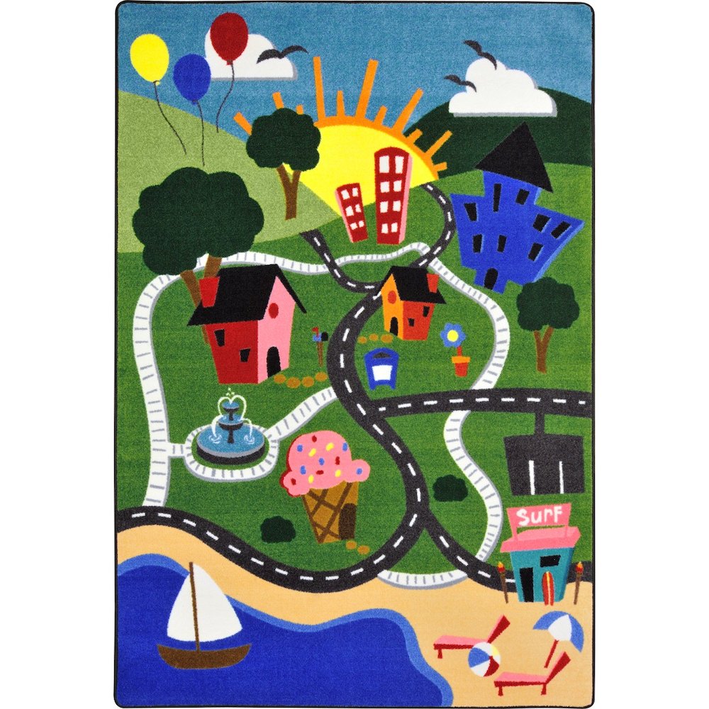 Kid Essentials Happy Town 7'8" x 10'9" Area Rug in Color Multi. Picture 1