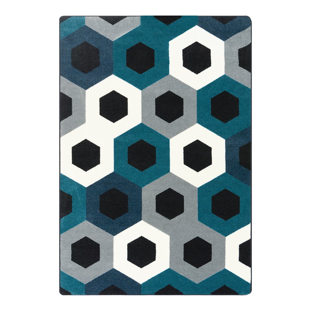 Kid Essentials Hexed 5'4" x 7'8" Area Rug in Color Sapphire. Picture 1