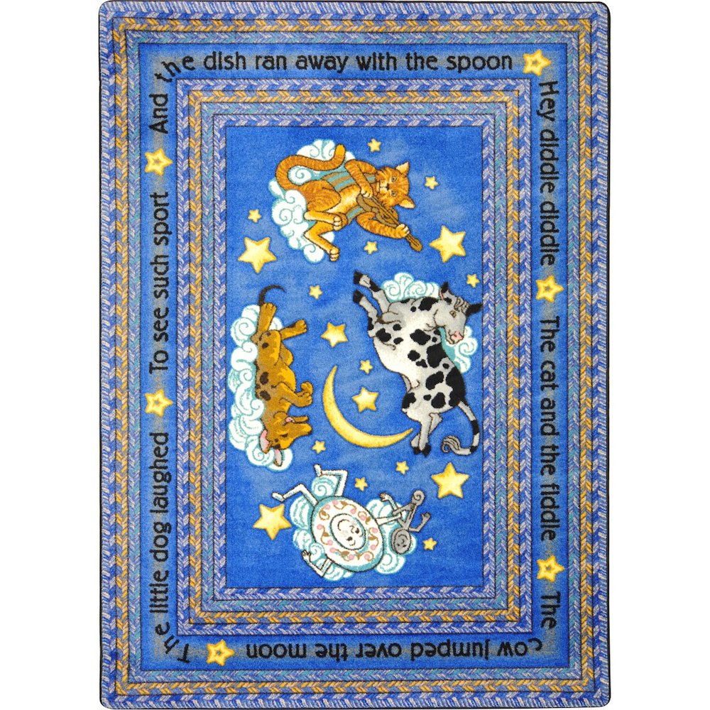 Kid Essentials Hey Diddle Diddle 5'4" x 7'8" Area Rug in Color Blue. Picture 1