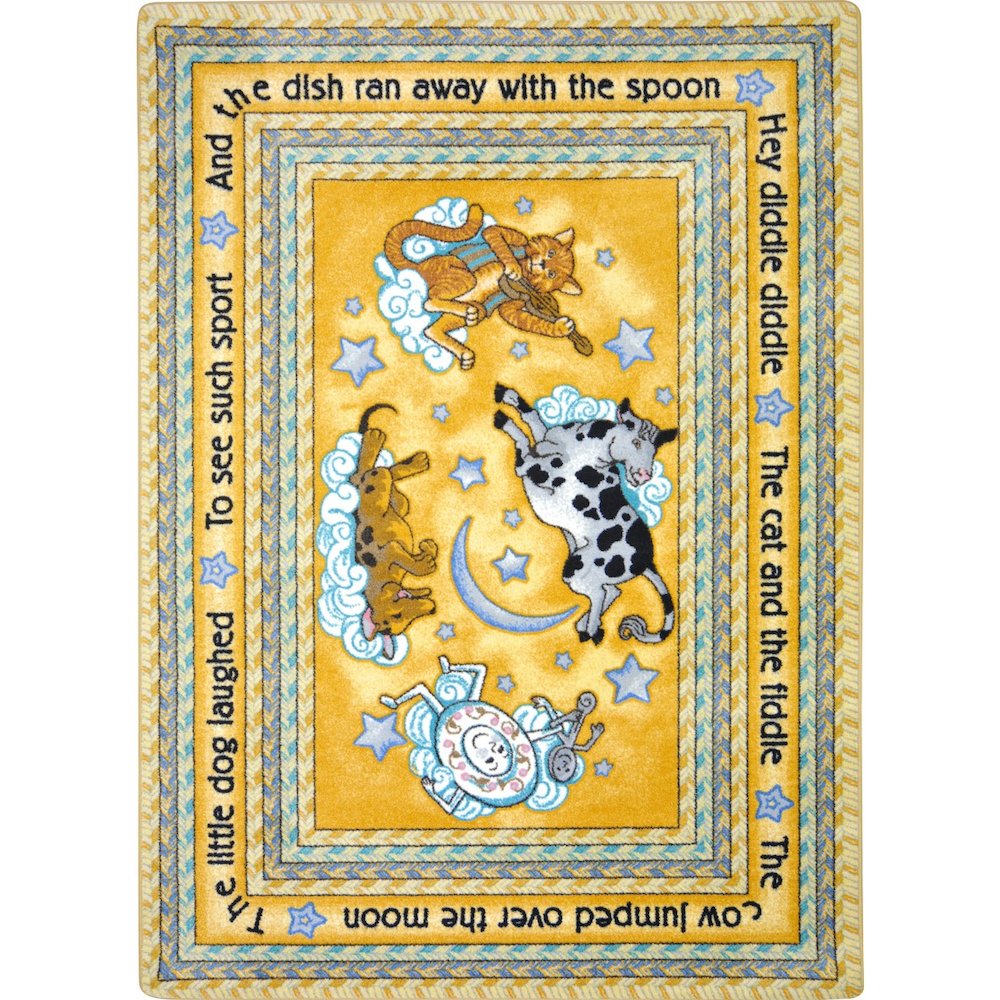 Kid Essentials Hey Diddle Diddle 5'4" x 7'8" Area Rug in Color Yellow. Picture 1