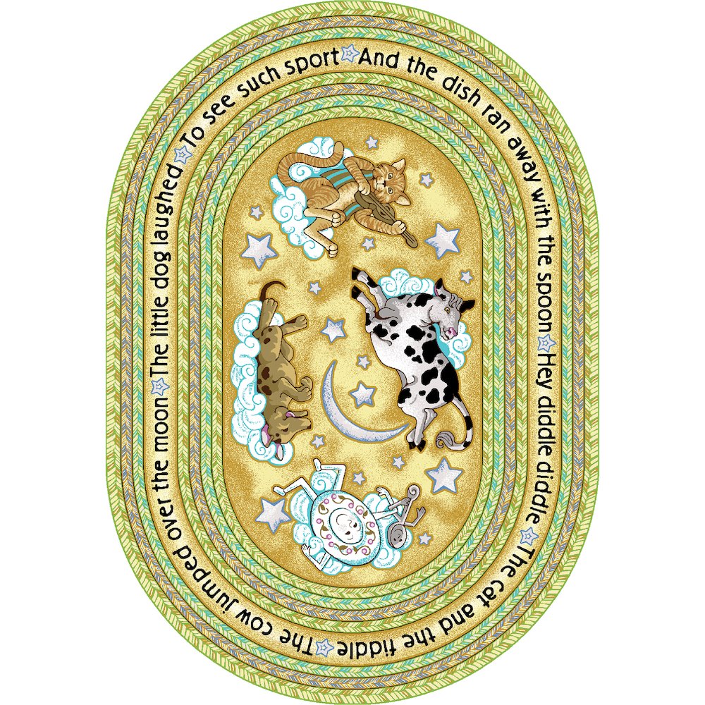 Kid Essentials Hey Diddle Diddle 5'4" x 7'8" Oval Area Rug in Color Yellow. Picture 1