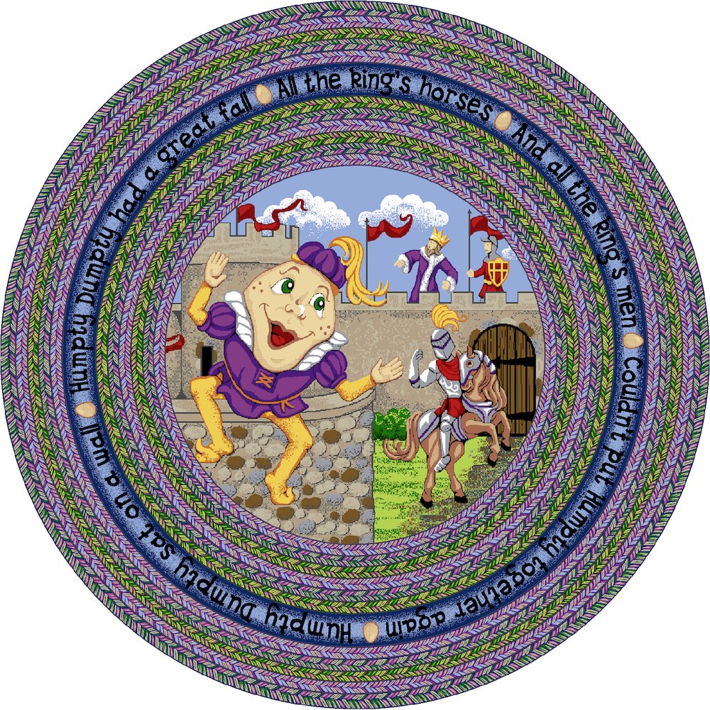 Kid Essentials Humpty Dumpty 5'4" Round Area Rug in Color Multi. Picture 1