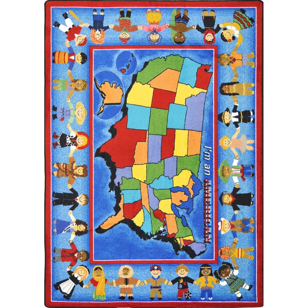 Kid Essentials I'm An American 7'8" x 10'9" Area Rug in Color Multi. Picture 1