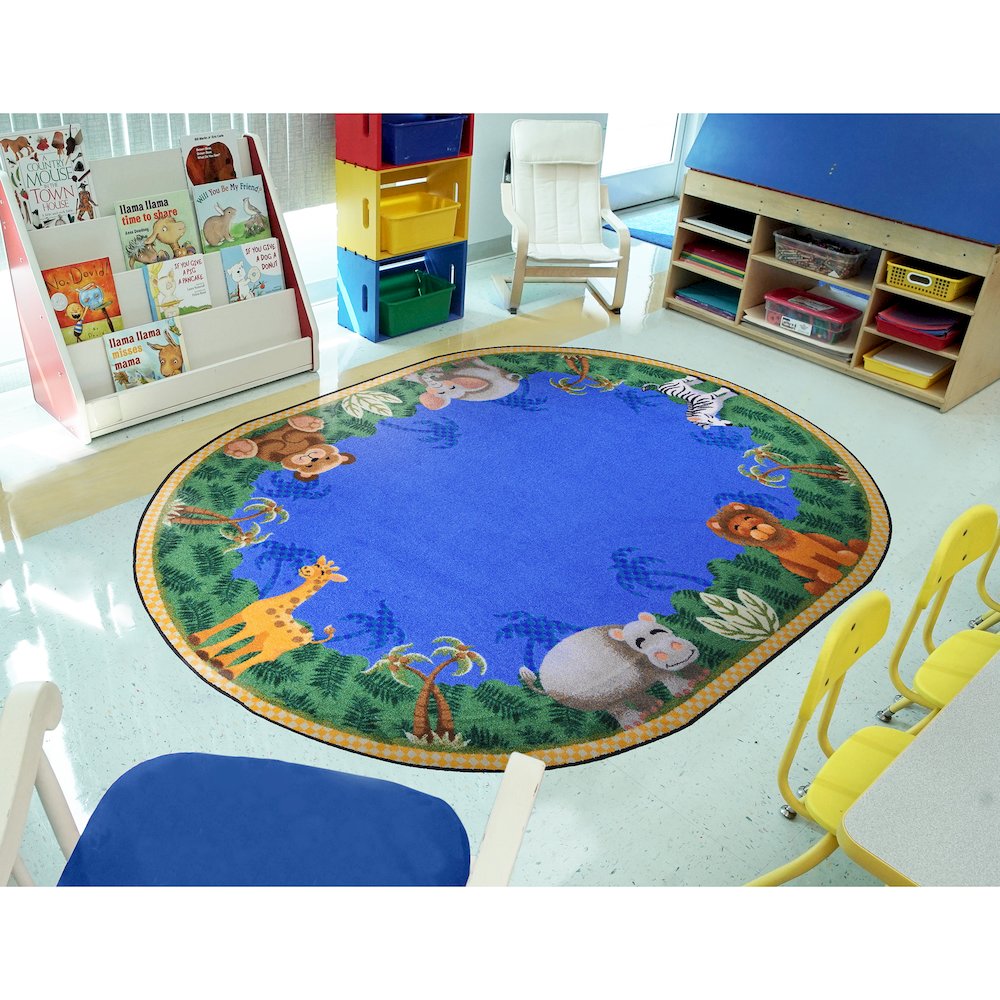 Kid Essentials Jungle Friends 5'4" x 7'8" Oval Area Rug in Color Multi. Picture 3