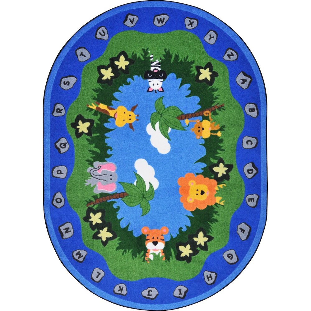 Kid Essentials Jungle Peeps 7'8" x 10'9" Oval Area Rug in Color Multi. Picture 1