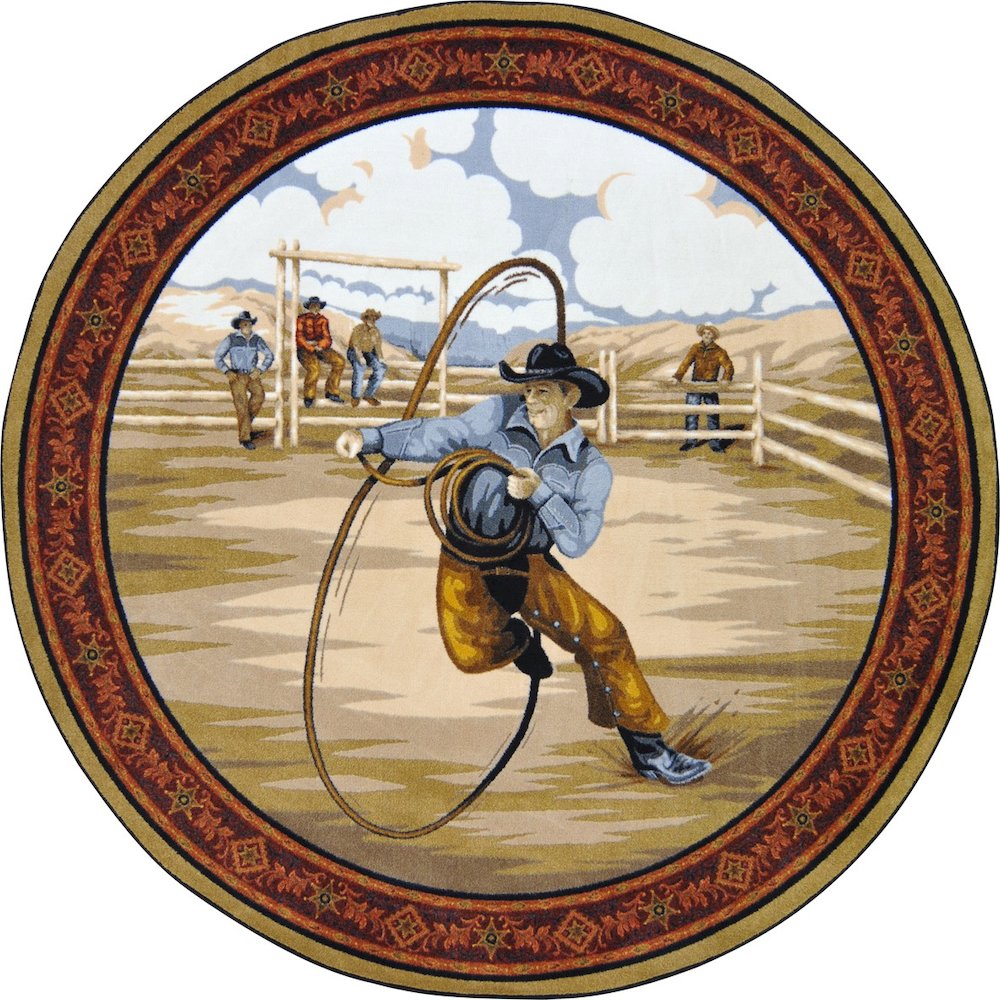 Cowboy Carpets La Riata 5'4" Round Area Rug in Color Multi. Picture 1