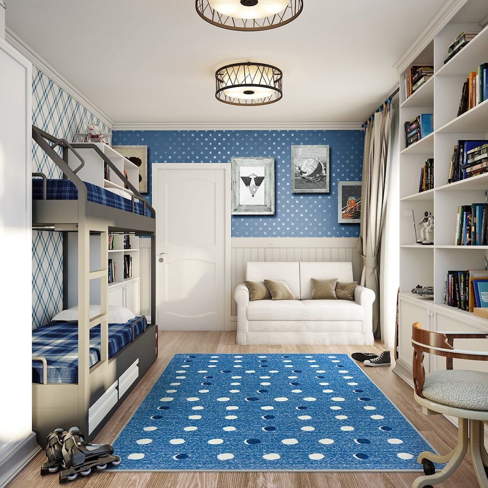 Claremont Kids Little Moons 5'4" x 7'8" Area Rug in Color Blue Skies. Picture 3