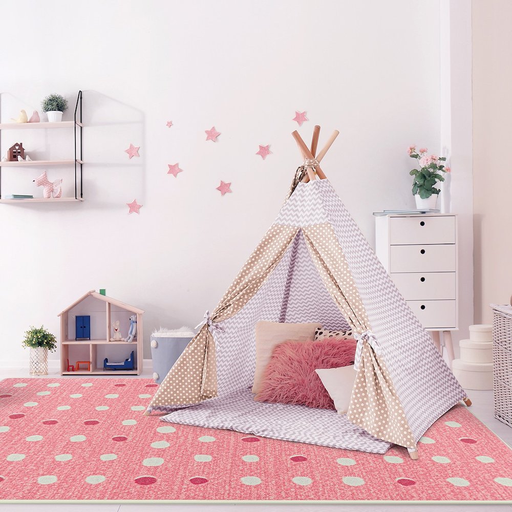 Claremont Kids Little Moons 5'4" x 7'8" Area Rug in Color Blush. Picture 3