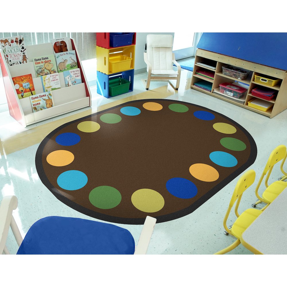 Kid Essentials Lots of Dots 7'8" x 10'9" Oval Area Rug in Color Earthtone. Picture 3