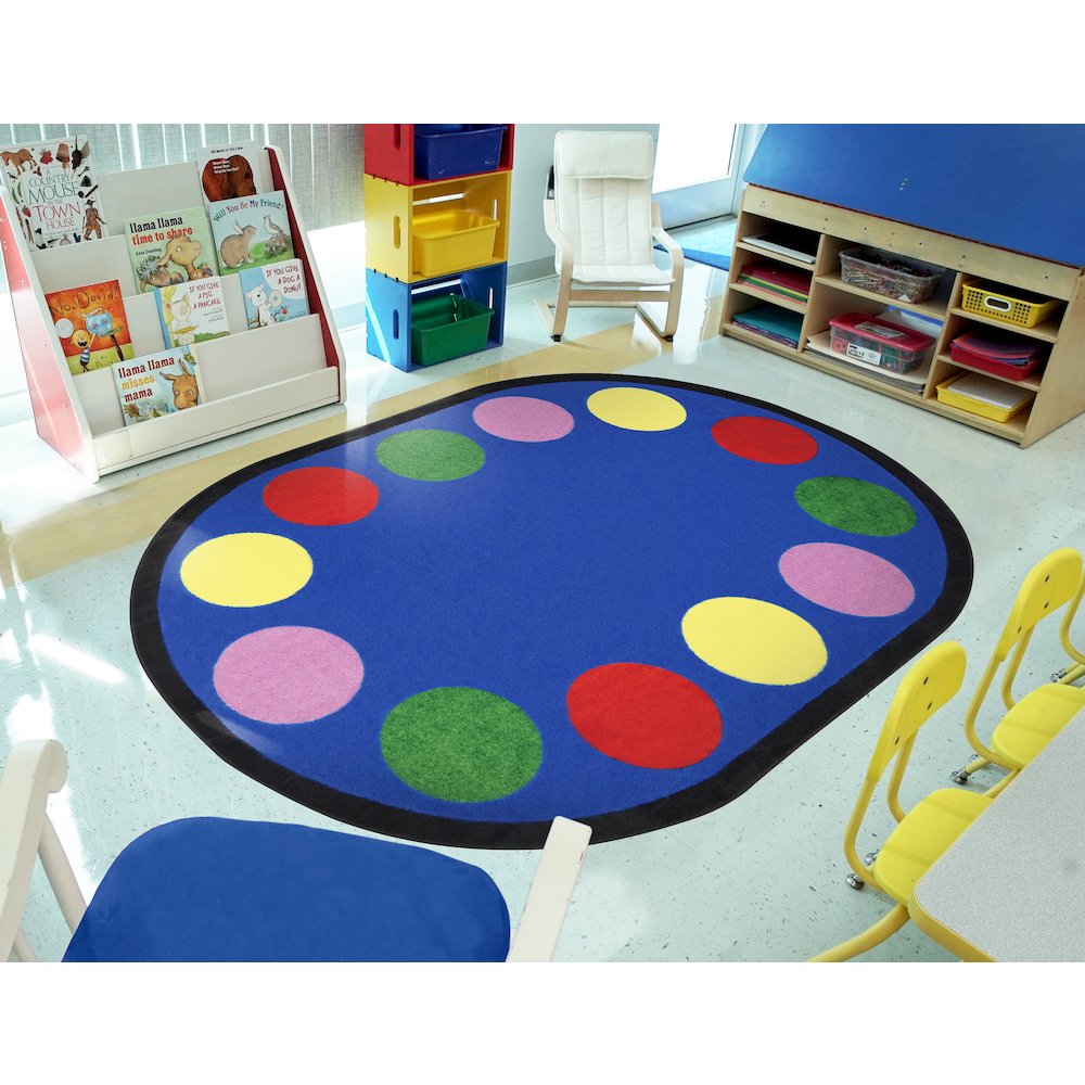 Kid Essentials Lots of Dots 7'8" x 10'9" Oval Area Rug in Color Multi. Picture 3