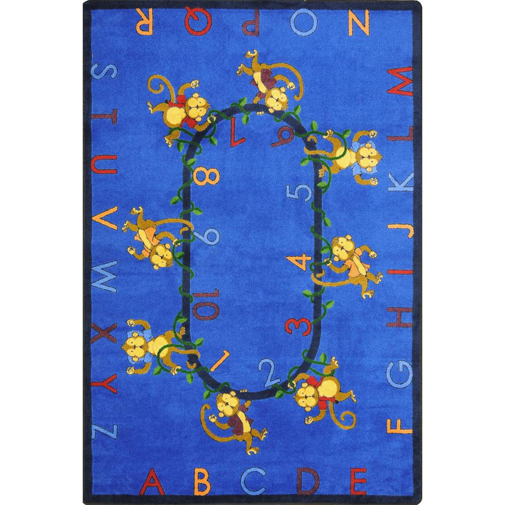 Kid Essentials Monkey Business 7'8" x 10'9" Area Rug in Color Blue. Picture 1