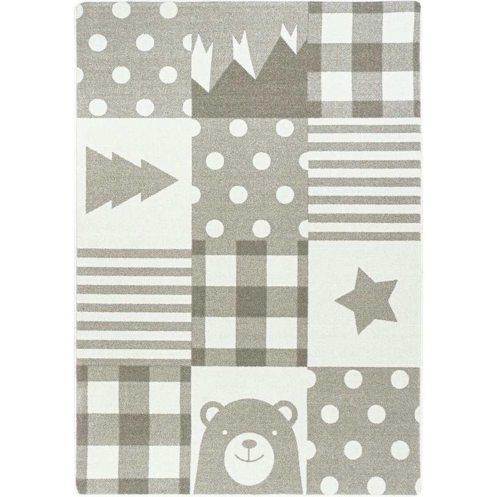 Claremont Kids Patchwork Boy 5'4" x 7'8" Area Rug in Color Linen. Picture 1
