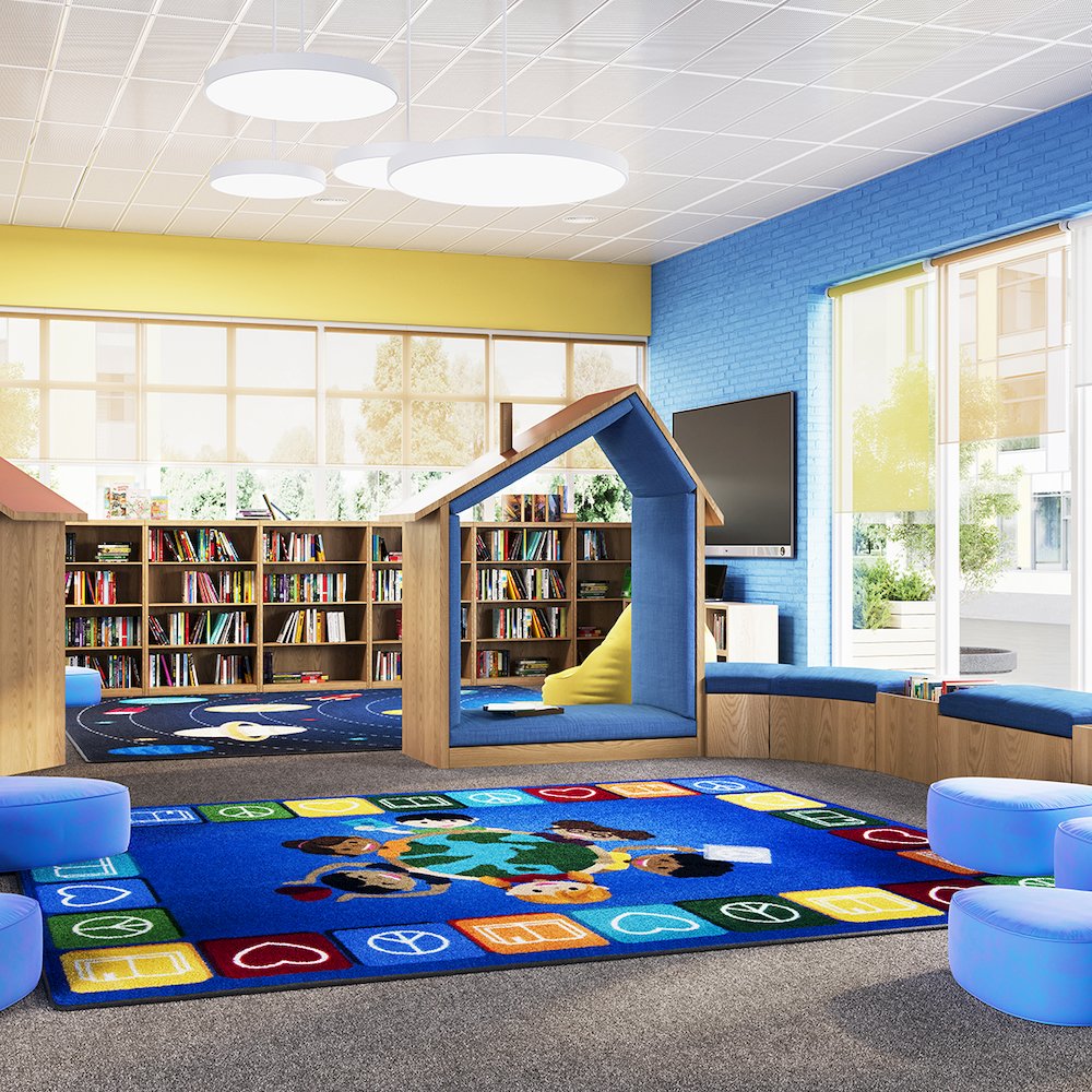 Kid Essentials Peaceful Readers 7'8" x 10'9" Area Rug in Color Multi. Picture 4