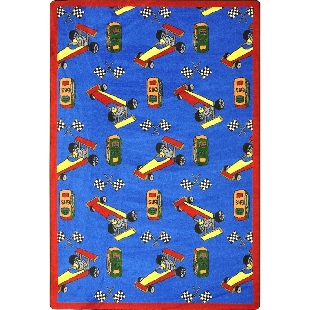 Playful Patterns Pit Stop 5'4" x 7'8" Area Rug in Color Blue. Picture 1