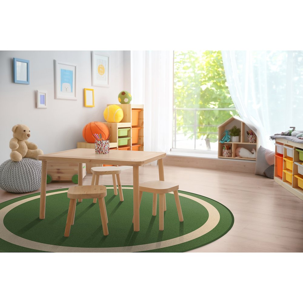 Kid Essentials Portrait 5'4" Round Area Rug in Color Greenfield. Picture 3