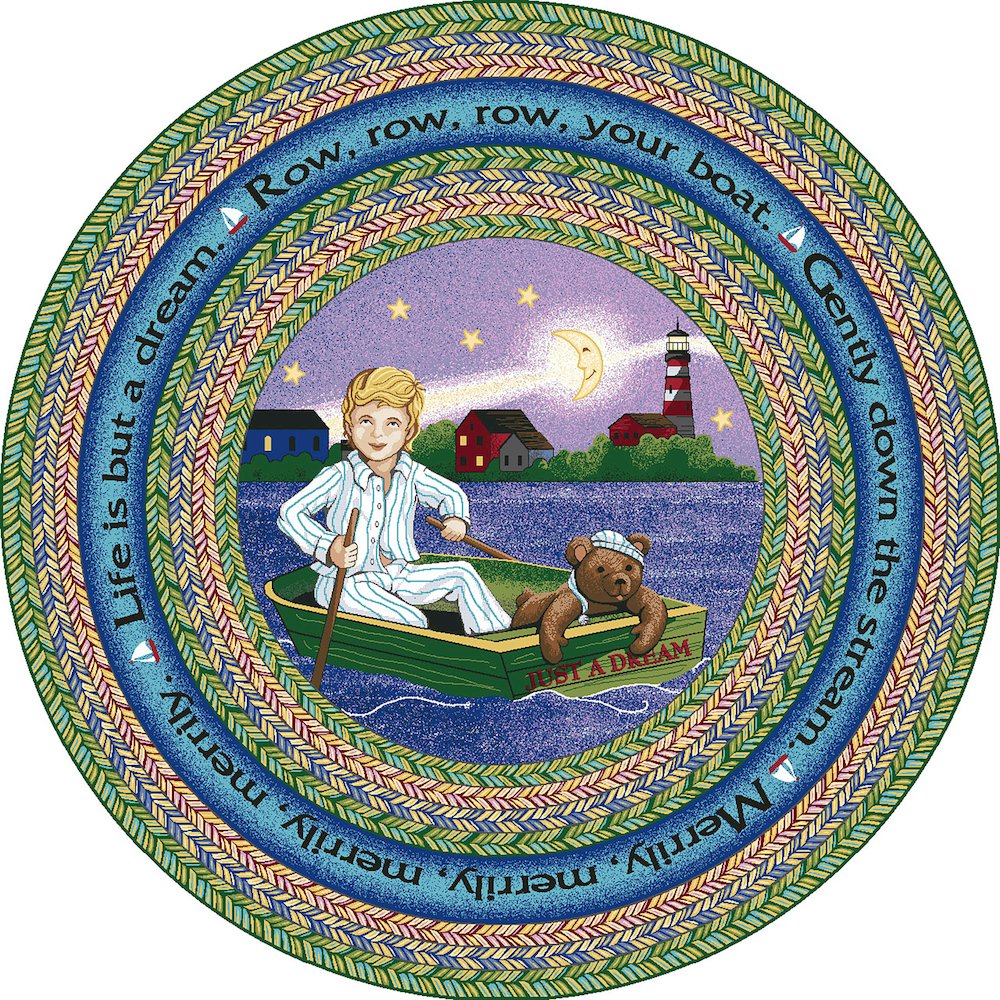 Kid Essentials Row Your Boat 5'4" Round Area Rug in Color Multi. Picture 1