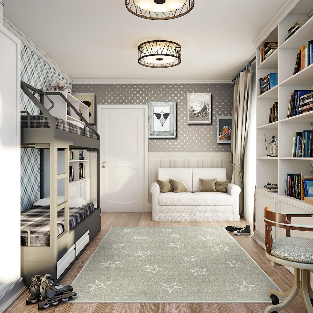 Claremont Kids Shine On 5'4" x 7'8" Area Rug in Color Linen. Picture 3