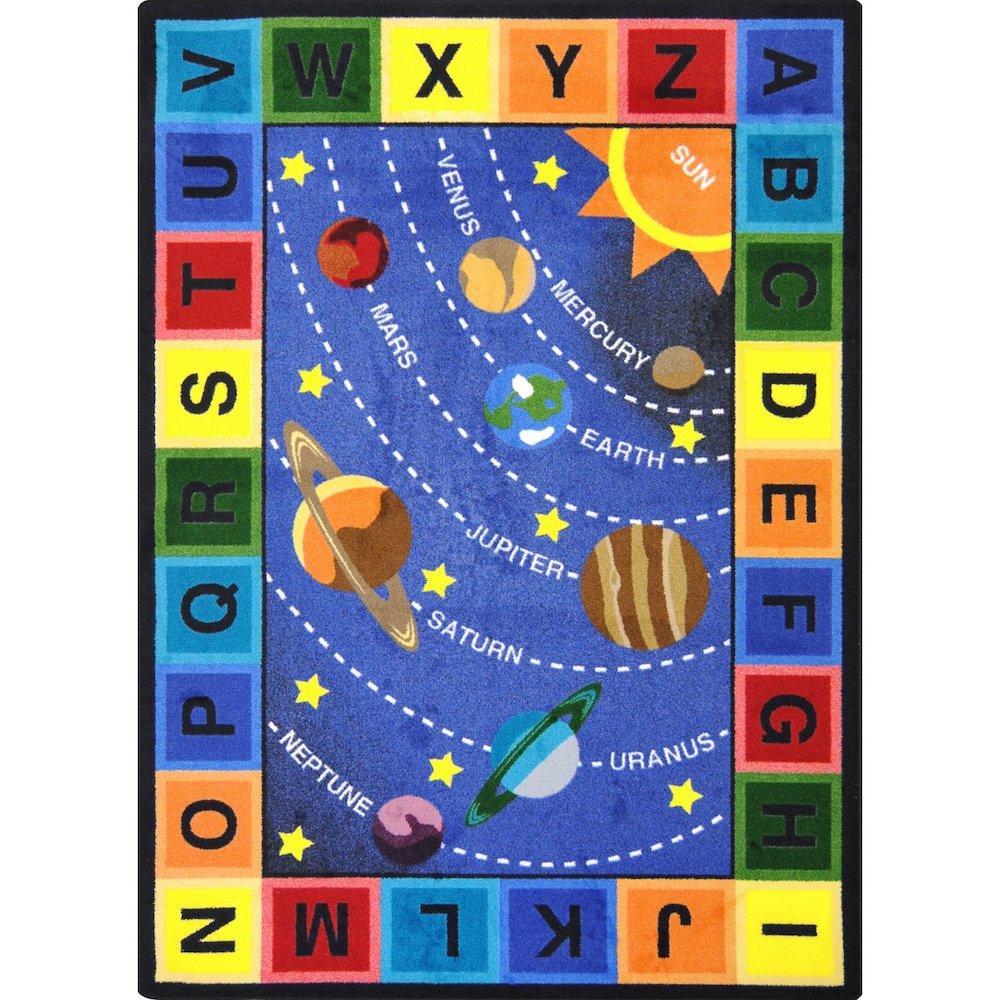 Kid Essentials Space Alphabet 7'8" x 10'9" Area Rug in Color Multi. Picture 1