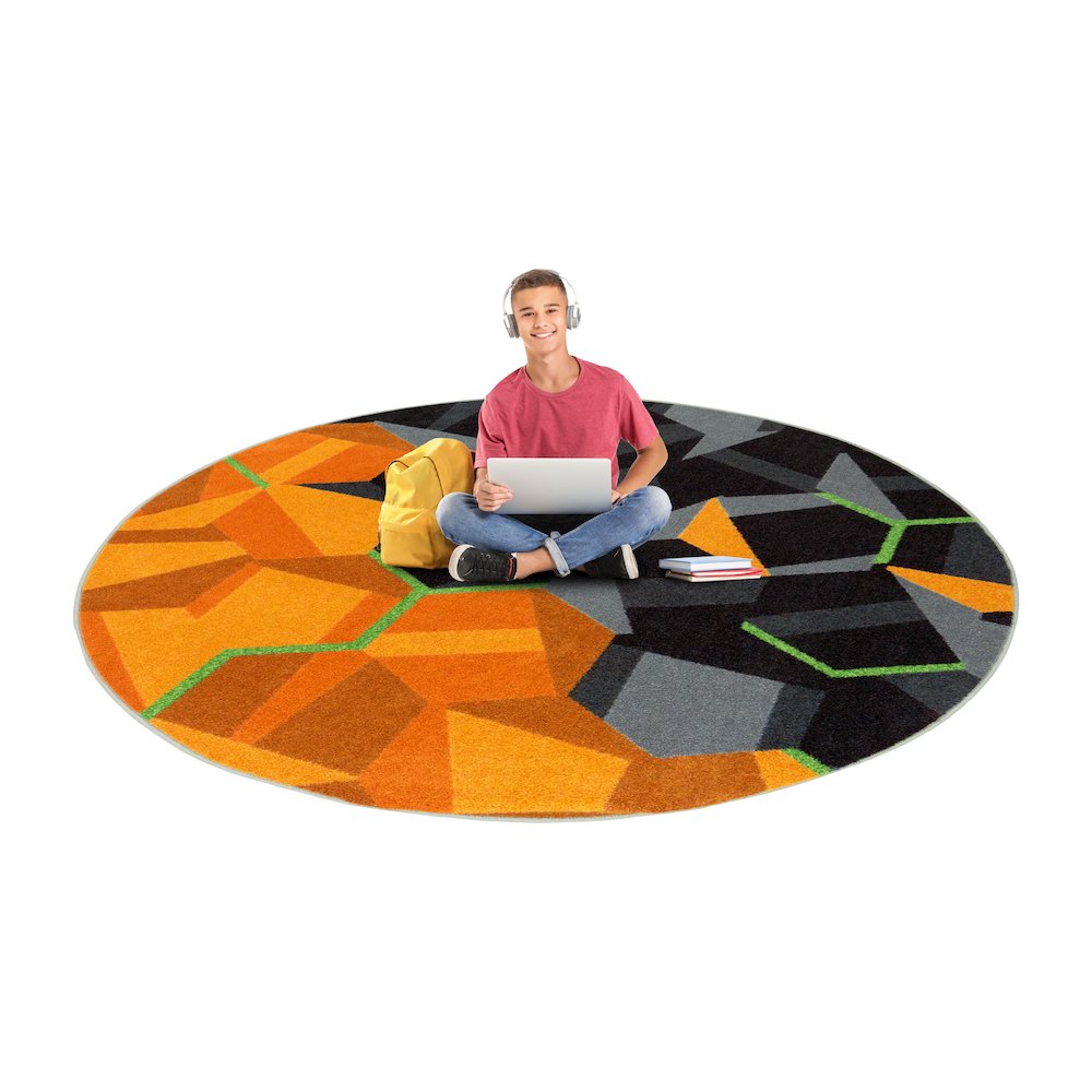Kid Essentials Stealth 7'7" Round Area Rug in Color Tangerine. Picture 3