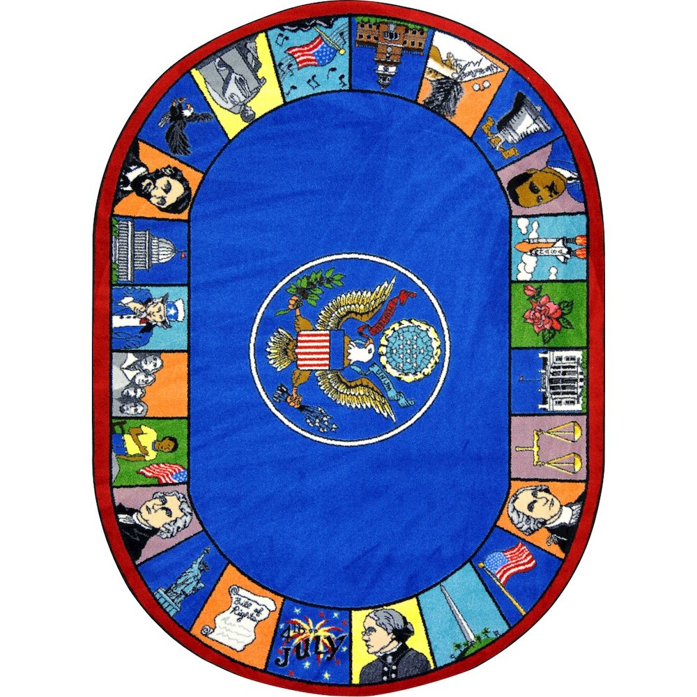 Kid Essentials Symbols of America 7'8" x 10'9" Oval Area Rug in Color Multi. Picture 1