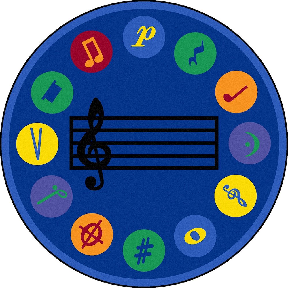 Kid Essentials Take Note 13'2" Round Area Rug in Color Multi. Picture 1